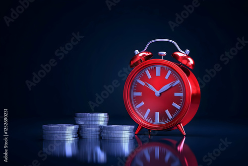Red Alarm Clock and Coins 3...