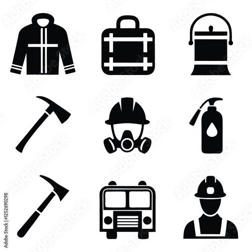 Emergency Services Icons Firefighter Silhouette Set