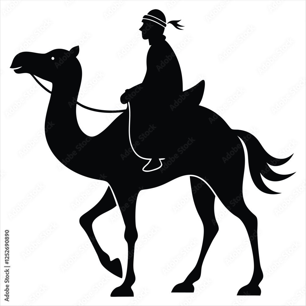 Fototapeta premium Black silhouette man ride camel