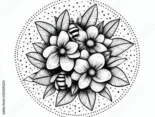 Floral Bee Illustration Sti...