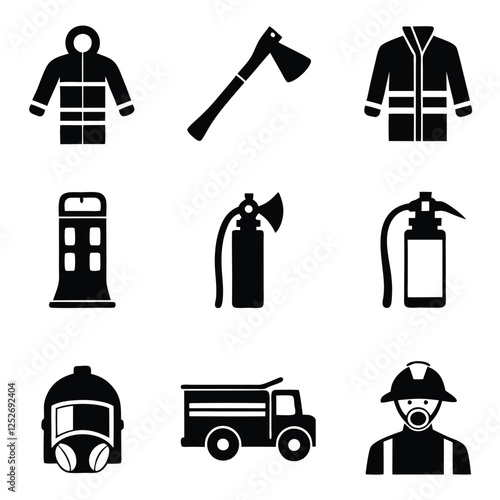 Minimalist Firefighter Silhouette Icon Pack