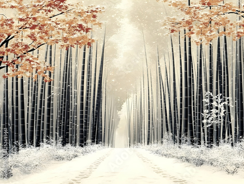 Snowy Bamboo Forest Illustr...