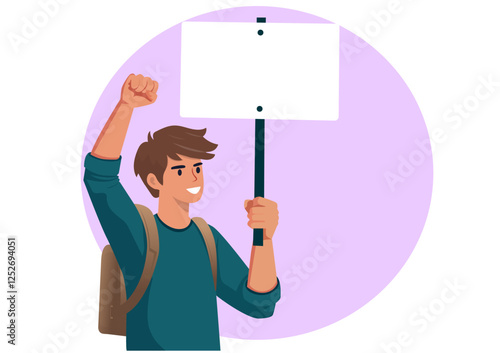 Flat illustration. Activists demand ideals holding a protest sign