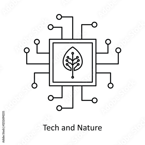  Vector icon for Eco-Tech Innovation. Depicts a leaf and tech nodes representing sustainable technological advancements.