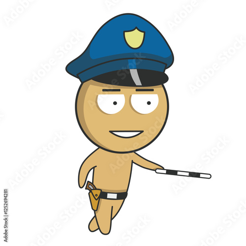 Policeman in uniform patrolling the streets with a smile on his face