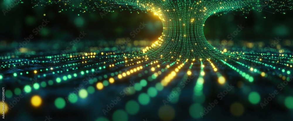 Naklejka premium Abstract Glowing Particles Design In Green And Yellow Colors