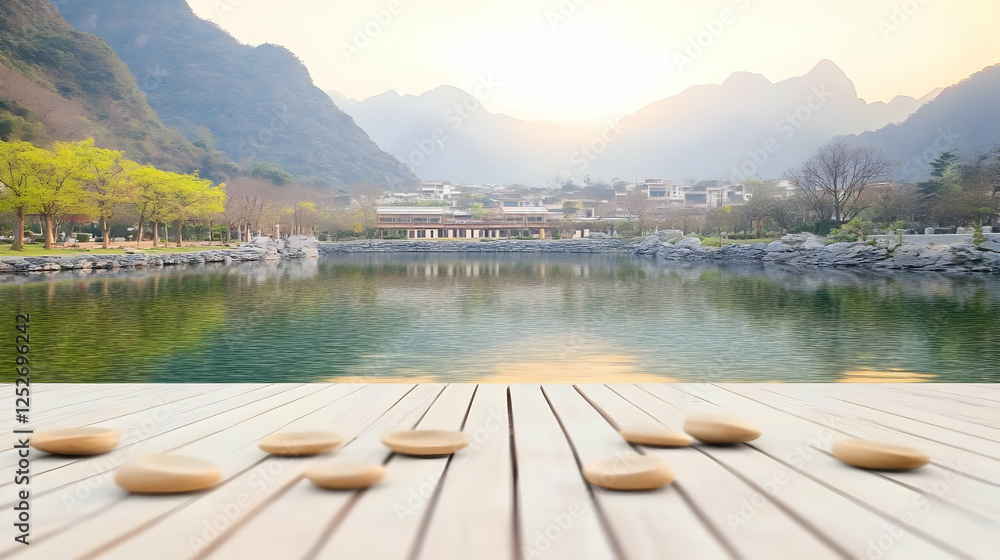 Serene Lake & Mountain Landscape Illustration Serene Lake & Mountain Landscape Illustration