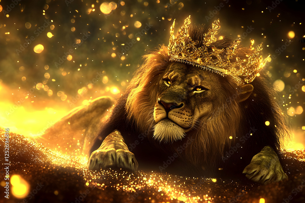 Fototapeta premium Golden Lion King 3D Illustration