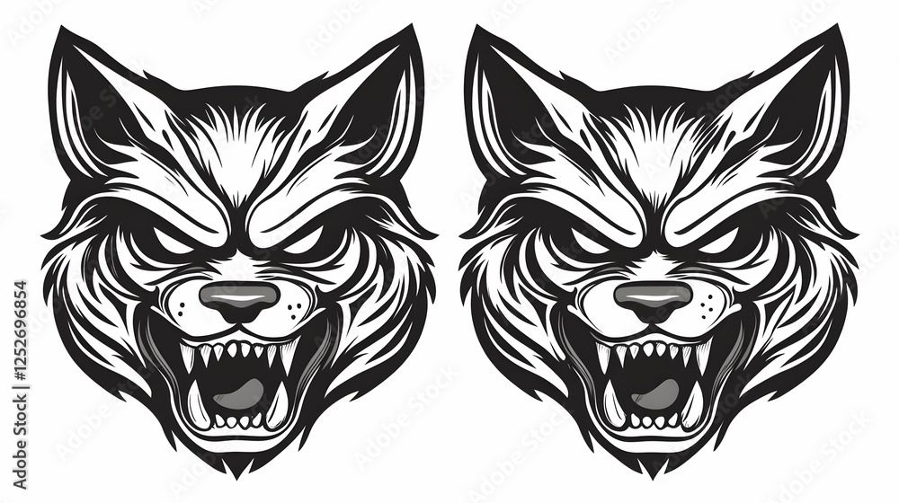 Obraz premium Aggressive Wolf Heads Illustration