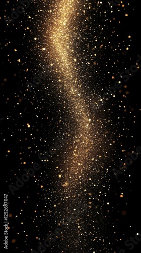 Sparkling golden dust swirls gracefully against a dark background