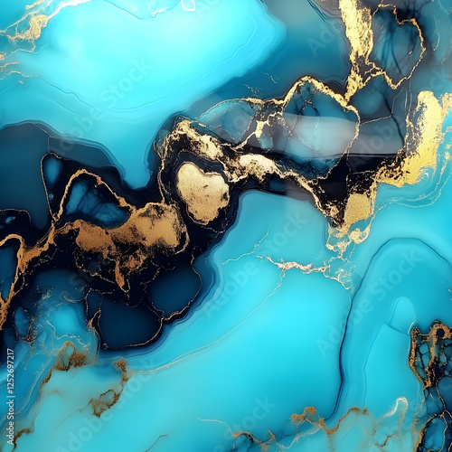 Teal Gold Abstract Ink Back...