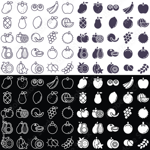 Fruit icon set design stroke and silhouette