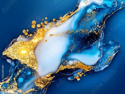 Abstract Gold Blue Glitter ...