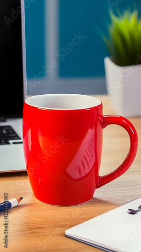 Red Mug on Desk, Office Sti...
