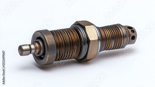 Industrial bronze valve component on white background