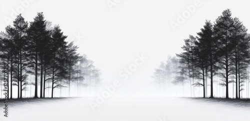 Wallpaper Mural Misty forest path, winter trees, foggy background, nature art Torontodigital.ca