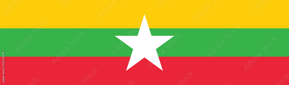 Flag of Myanmar. Myanmar flag long banner digital vector illustration Flag of Myanmar. Myanmar flag long banner digital vector illustration
