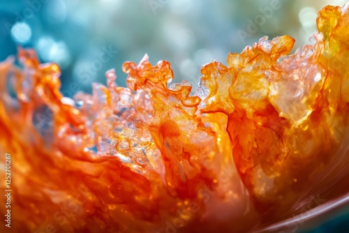 Vibrant orange and blue wave texture with intricate details in a close-up vie...