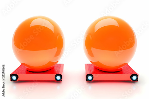 Orange Spheres on Red Platf...