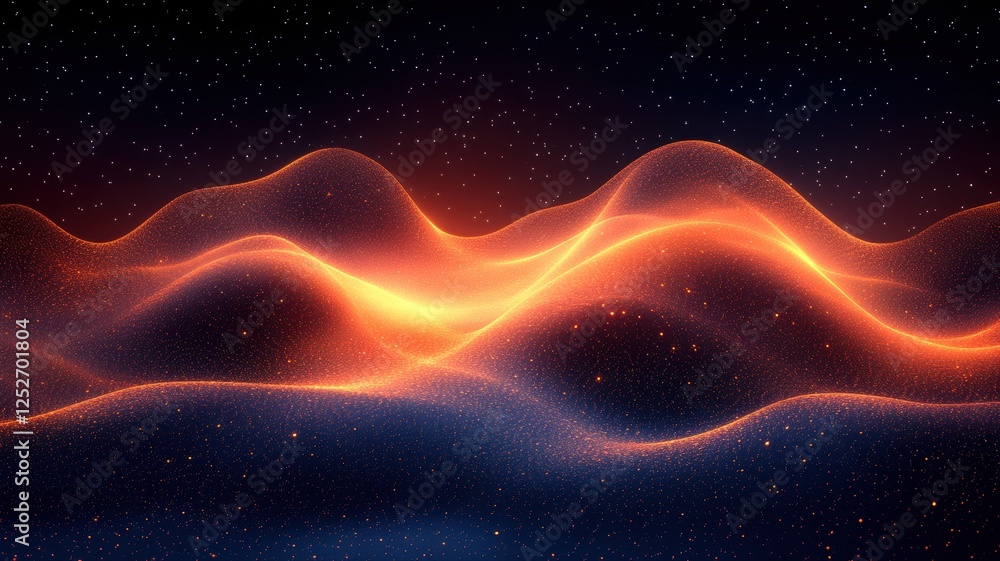 Fototapeta premium Abstract Digital Waves with Glowing Lines and Starry Background