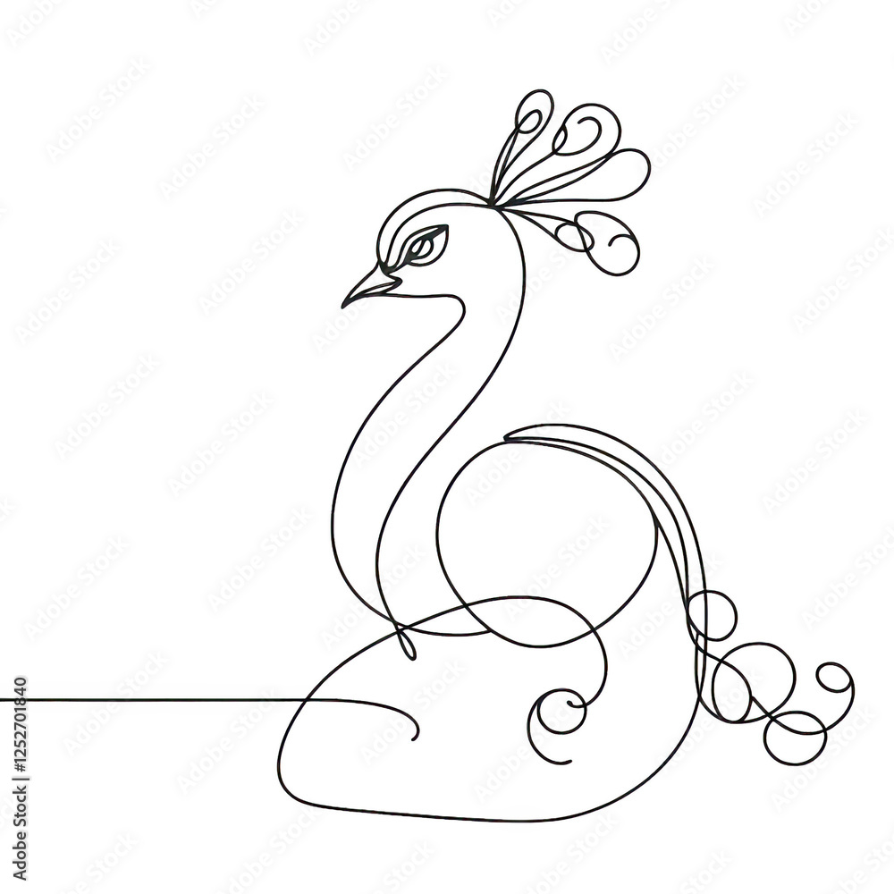 Fototapeta premium One Line Drawing of a Peacock