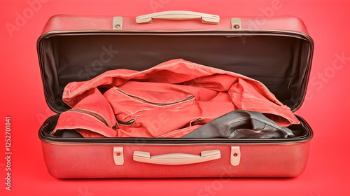 Red Suitcase Packed Clothes...