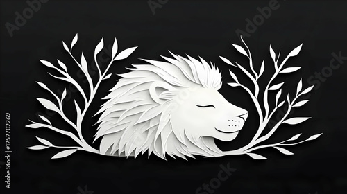 Serene Lion Paper Art Illus...