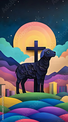 Lamb Cross Sunset Illustration