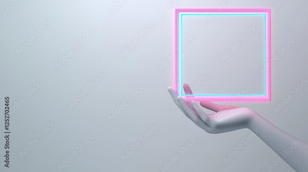 Fototapeta premium Hand Holding a Glowing Neon Frame