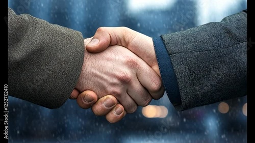 Business handshake, city background, deal, partnership