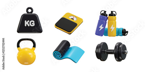 Workout gym tools icon 3d render concept of Sport gym workout fitness training equipment icon vector illustration