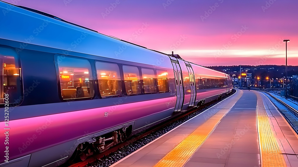Fototapeta premium Sunset Train Station Illustration