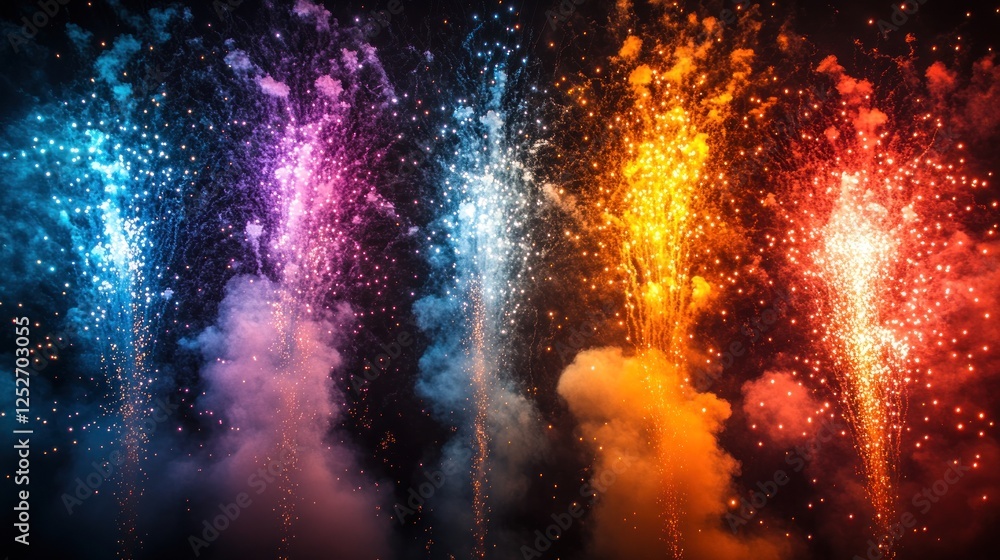 Obraz premium Colorful fireworks display at night, celebration background