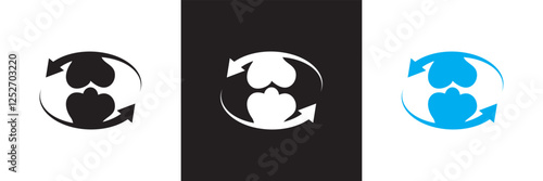 Two bones together icon and round arrows. isolated on white and black background. vector illustration. EPS 10