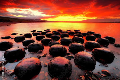 Fiery Sunset over Coastal R...