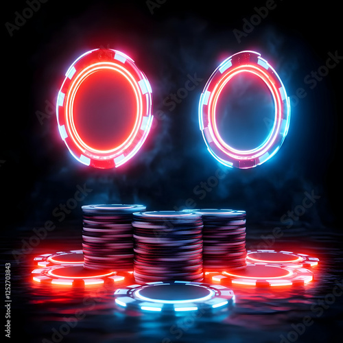 Neon Casino Chips 3D Render