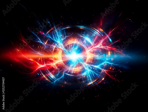 Intense energy bursts from a central core, creating vibrant concentric rings of light and motion.  A cosmic spectacle of fire and ice.