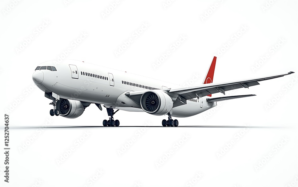 Modern airplane landing on white background. Possible use for travel brochure or aviation website Modern airplane landing on white background. Possible use for travel brochure or aviation website