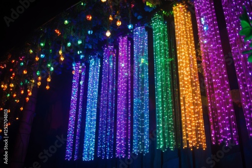 Colorful stage with vibrant lighting effects in a performance venue during ev...