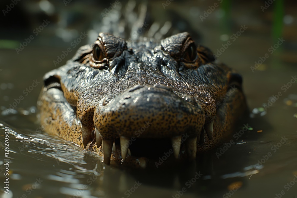 Crocodile with powerful jaws swimming in murky water Crocodile with powerful jaws swimming in murky water
