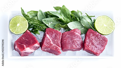 Fresh Meat Cubes on Ice, Re...