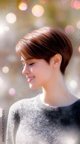 Serene Woman Short Hair Ill...