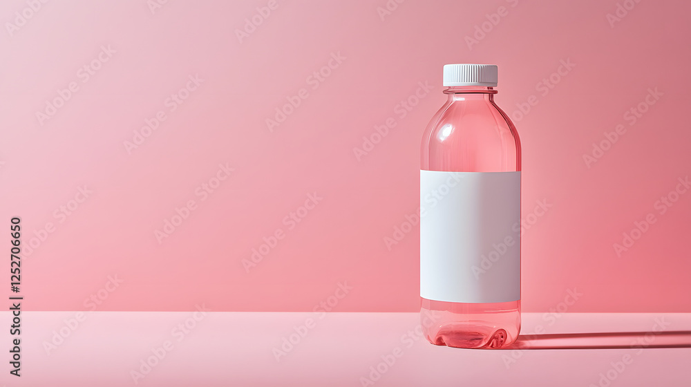 Pink background, clear bottle, blank label, studio shot, product mockup Pink background, clear bottle, blank label, studio shot, product mockup