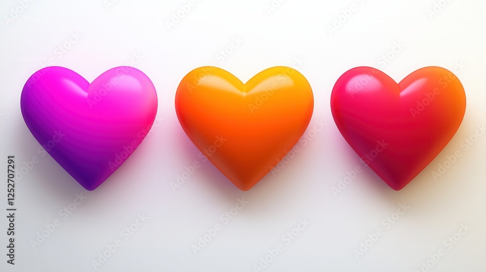 Three Gradient Hearts Against White Background Three Gradient Hearts Against White Background