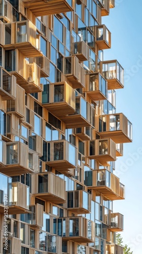 Unique architectural design of a modern building with cantilevered balconies ...