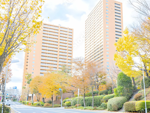 Autumn Trees and Apartment ...