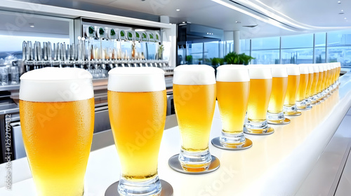 Golden Beer Glasses Row Ill...