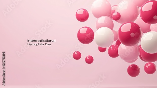 Pink and red balloons celebrating international hemophilia day with floating spheres