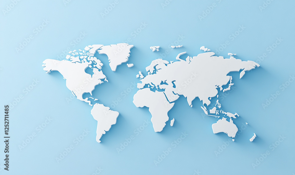 Stylized white world map on a light blue background. Ideal for educational and travel themes. Stylized white world map on a light blue background. Ideal for educational and travel themes.