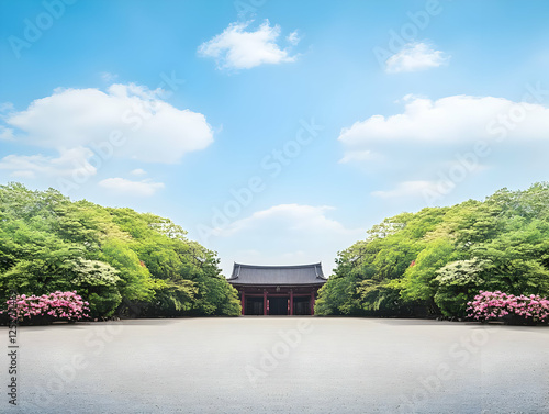 Serene Garden Temple Backgr...